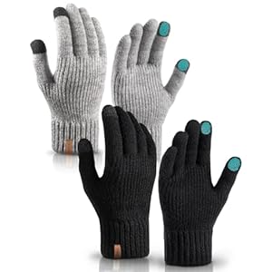 TioRacY Winterhandschuhe, 2 Paar Thermo Handschuhe Herren Damen, Touchscreen Handschuhe mit Wollfutter, Warme Strickhandschuhe für Outdoor Sport, Skifahren, Wandern, Autofahren