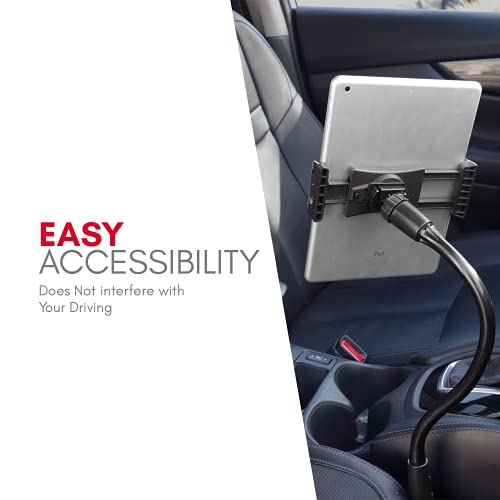 Macally Car Seat Rail Mount - Super Secure Tablet and Phone Holder for Car, Truck, and Any Vehicle - Adjustable Gooseneck iPad Mount - Works With All iPad, iPhone, Tablets