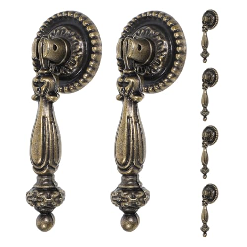 Housoutil 6 piezas Tiradores Vintage de Zinc para Muebles Manijas con Orificio Único Tiradores Retro de Bronce Antiguo para Armarios y Tocadores Tornillos de Montaje
