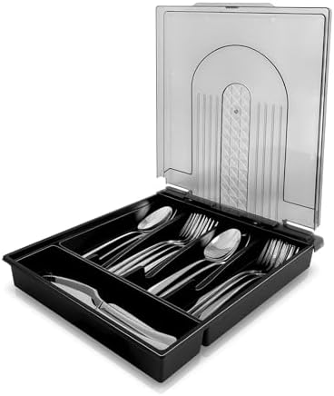 5-compartment kitchen utensil storage box with transparent lid – a fixed-compartment cutlery tray for kitchen drawer storage, a dust-proof container for forks, spoons, and knives 5-compartment kitchen utensil storage box with transparent lid – a fixed-compartment cutlery tray for kitchen drawer storage, a dust-proof container for forks, spoons, and knives