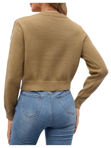 SweatyRocks Women's Long Sleeves Ribbon Sweater Crew Neck Plain Cable Knitted Corp Pullover Top2