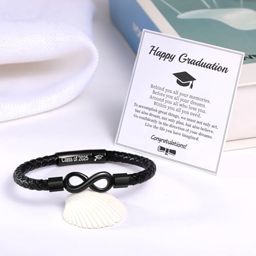 Image of Leather Bracelet Gifts for Men, To My Son Bracelet Fathers Day Bracelet Gifts Dad Grandpa Love You Forever Engraved Birthday Valentines Graduation Gift Infinity Knot Jewelry