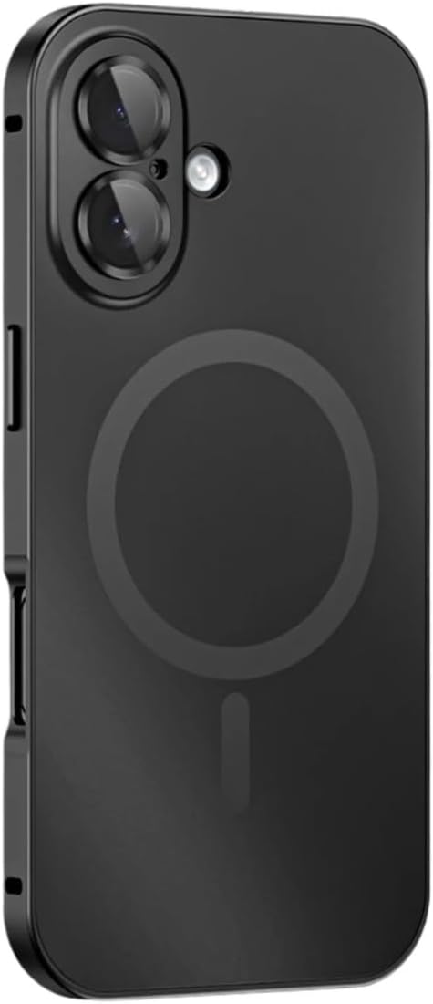 Aluminum Alloy Magnetic Case for i-Phone [Metal Frame] Shockproof Slim Matte Cover with Lens Protection, Compatible with MagSafe Wireless Charging (Black, iPhone 17)
