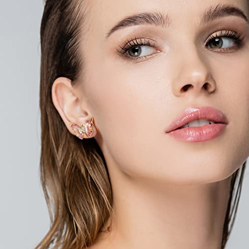 Butterfly Earrings For Women,925 Sliver Needle, Busycon Sparkle Glass Crystal Gemstone Butterfly Stud Earring, Anniversary Birthday Butterfly Jewelry Gifts For Women Grils #TOP3