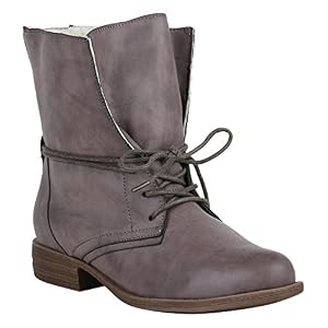 stiefelparadies Damen Stiefeletten Warm Gefütterte Stiefel Schnürstiefeletten 151514 Grau Arriate 39 Flandell