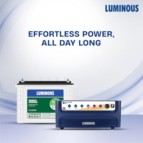Luminous Inverter & Battery Combo with Trolley (Power Sine 1100 Pure Sine Wave 900VA/12V Inverter, Shakti Charge SC 18060 Tall Tubular 150Ah Battery with Trolley) for Home, Office and Shops view 2