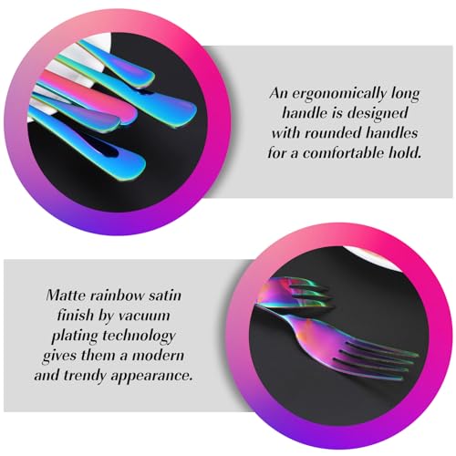 Andibro 5Pcs Rainbow Cutlery Set, Stainless Steel Rainbow Flatware Set Round Handle Colorful Silverware Set for Kitchen Home Restaurant Dishwasher Safe - Image 7