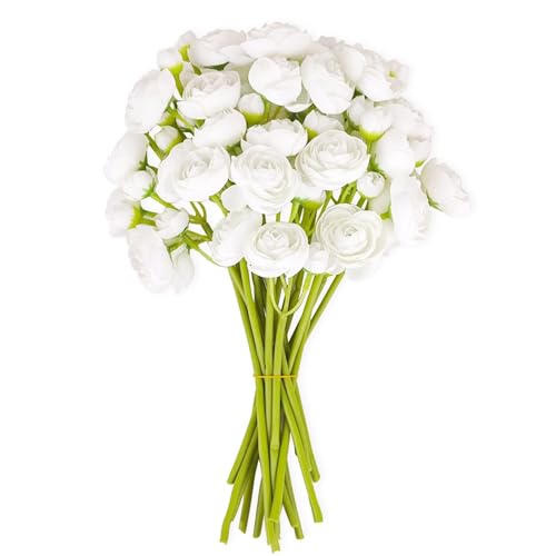 Roahosy 18 Pcs Ranunculus Artificial Flowers, Faux White Rose Flower Bouquet Silk Mini Ranunculus Flowers for Wedding Bridal Shower Party Centerpieces Floral Arrangements