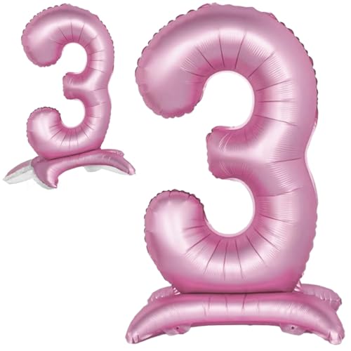 Palloncino 3° Compleanno Numero 3 Gigante Rosa in Piedi, Palloncino XXL di 82 cm. Decorazione Compleanno Bimba. Ad Aria.