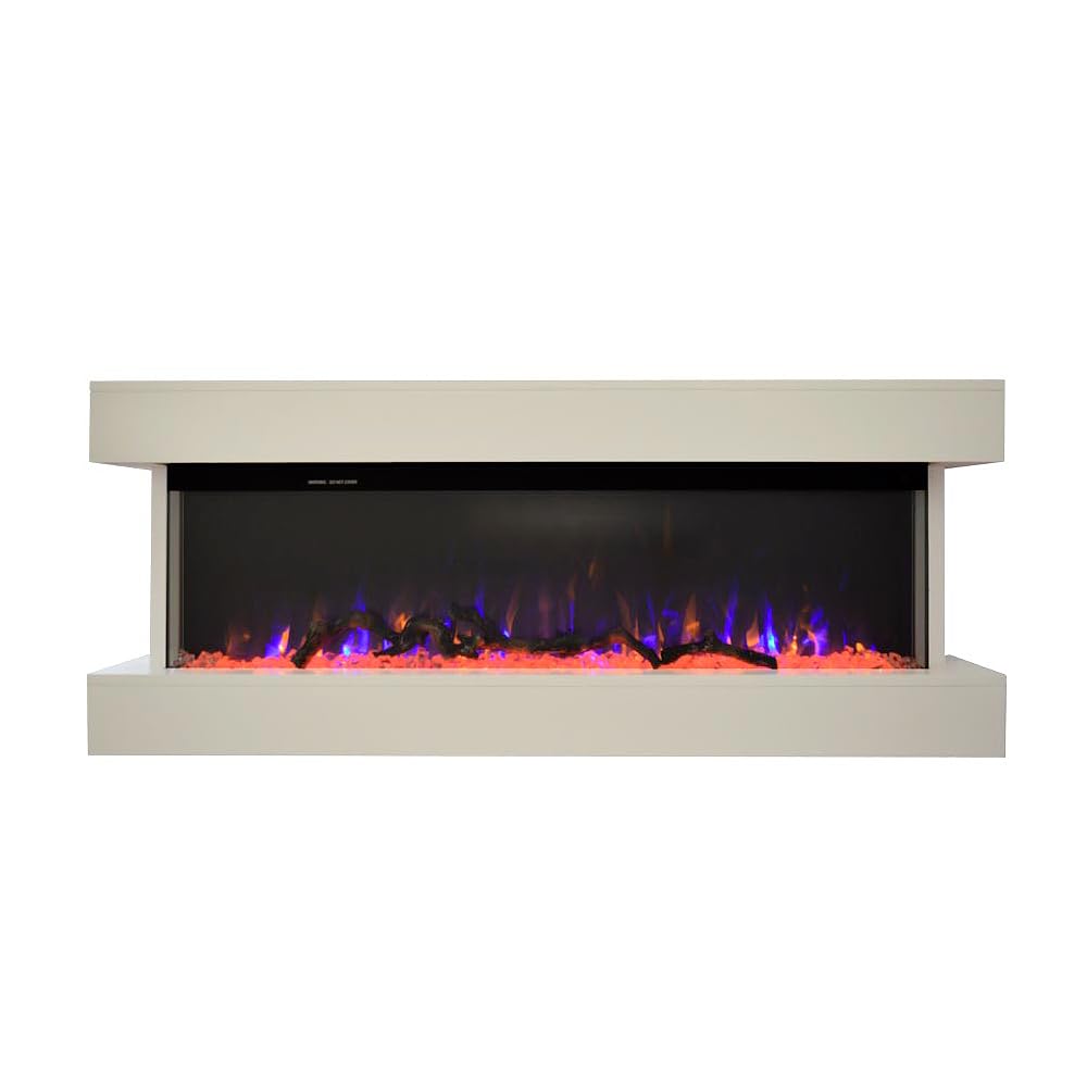 Camino elettrico ALARO | Caminetto a parete da incasso | Stufa ventilata da 750W/1500W a basso consumo, con telecomando, timer, decorazione di tronchi e cristalli (Bianco, 110cm)