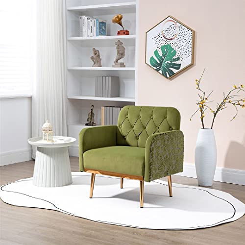 Easyparner Modern Velvet Accent Chair Living Room Armchair Comfy Vanity Chair Upholstered Sofa Barrel Chair For Bedroom Reception Room (Green) #TOP3