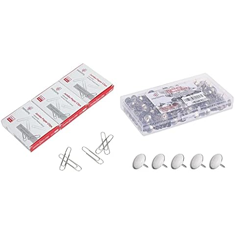 PAPERPAL Value Pack Jumbo Smooth Paper Clips 300 + Standard Thumbtacks with Container 500 Cover