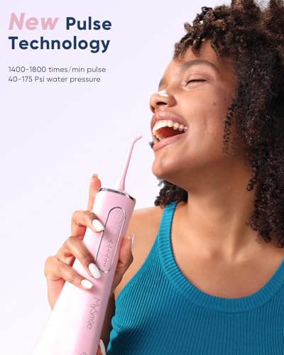 MySmile Wasser Zahnseide für Zähne Kabellose Munddusche 5 Reinigungsmodi 8 Austauschbare Jet Tips IPX 7 Wasserdicht USB Wiederaufladbare Wasser Dental Picks für Zahnreinigung mit PU Beutel Rosa – Bild 3