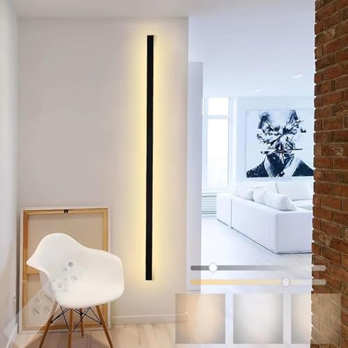 Aplique de pared largo LED regulable de 30cm en acrílico negro con mando para salón