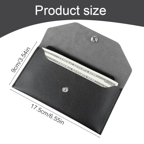OUDQFCJ Geldumschläge aus Leder Geldscheine Aufbewahrung Umschläge Geldbörse Wiederverwendbare Geldumschlag Geldbeutel Budgetumschlag Schwarz Budget Portemonnaie für Reisen Männer Jungen