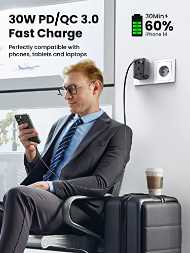 UGREEN UK to European Plug Adapter PD 30W Travel Adapter with USB C GaN Fast 4-in-1 Travel Plugs UK to EU for Germany France Spain Iceland Greece Poland Portugal Austria Netherlands Turkey - Image 2