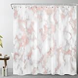 LB Fashion Marble Shower Curtain Fabric,Pink Metal Marble with Rose Gold Trendy Bathroom Decor,Waterproof Fabric Shower Curtain,72x72 Inch