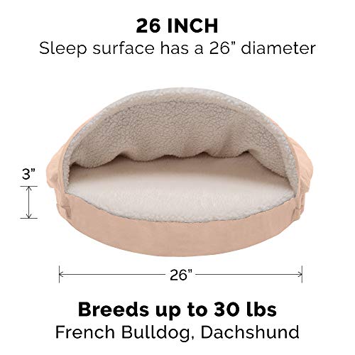 Furhaven 26" Round Orthopedic Dog Bed For Medium/Small Dogs W/ Removable Washable Cover, For Dogs Up To 30 Lbs - Sherpa & Suede Snuggery - Cream, 26-Inch #TOP1