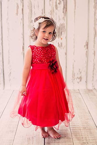 Sequin Bodice Tulle Special Occasion Holiday Flower Girl Dress - Red 14 #TOP3