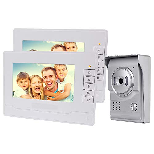 NN99 Videoportero Sistema de timbre de 7 pulgadas Teléfono con puerta a color para el hogar 2 Monitor 700TVL Cámara de visión nocturna a prueba de agua 100 metros (1 Camera + 2 Screens)