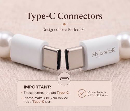 Beaded Pearl Phone Charger Cord with Bowknot USB C to USB C Fast Charger... - Image 2