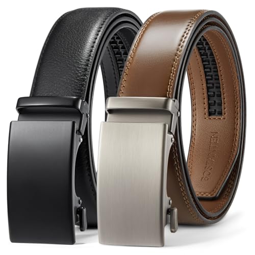 BOSTANTEN Ratchet Leather Belt For Men 2 Pack Dress and Casual with Adjustable Buckle, Trim to Fit -  BSP0724215-04