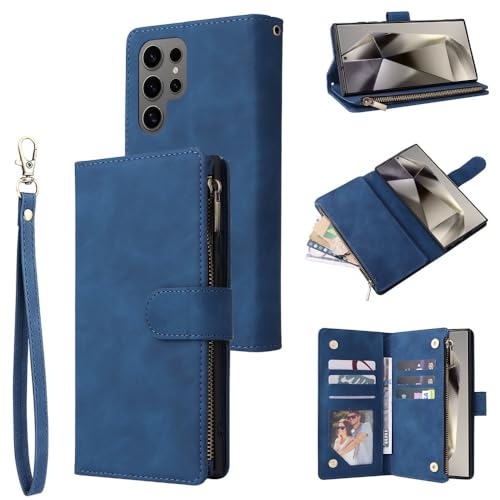 Étui multi-fentes Galaxy S21 Plus bleu avec rabat portefeuille rétro
