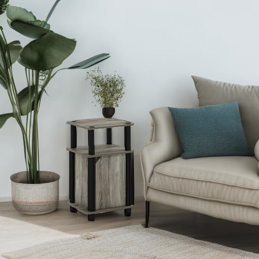 Miniatura 5 de Furinno Brahms - Mesita de sofá lateral de 3 niveles con puerta, 1 paquete, roble francésnegro