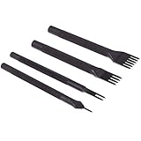 Aiskaer Stainless Steel 3mm 1/2/4/6 Prong DIY Diamond Lacing Stitching Chisel Set Leather Craft Kits （Upgrade Section Black) (Black-3mm)