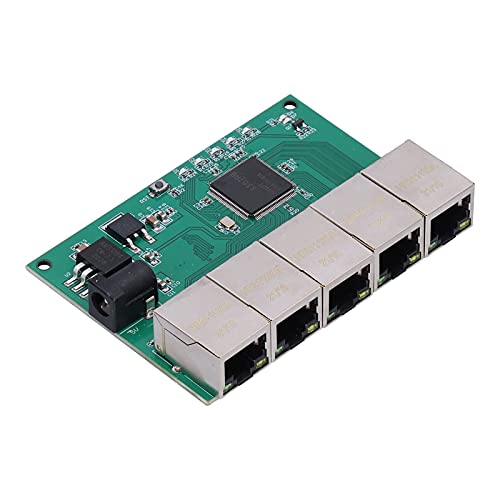 Conmutador Gigabit Ethernet de 5 puertos en placa PCB con indicadores LED y entrada de DC 5V