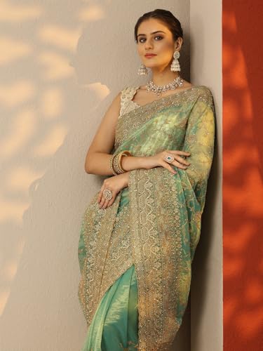 Image of Libas Embroidered Nylon Saree for Women With Unstitched Blouse Piece | Traditional Saree for Festive & Wedding