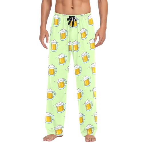 Men's Beer Mugs Pajama Pants with Pockets - Straight Fit Cotton Sleep Bottoms for Lounge & Nightwear#1392