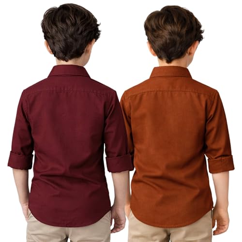 Image of YYQ Pack of 2 Boys Cotton Blend Shirts - Full Sleeve Casual, Soft & Comfortable Spread Collar Shirts