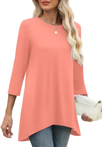 Image of OFEEFAN Tunic Tops for Women Loose Fit Dressy 3 /4 Length Sleeve Womens Tops with Asymmetrical Hem S-4XL