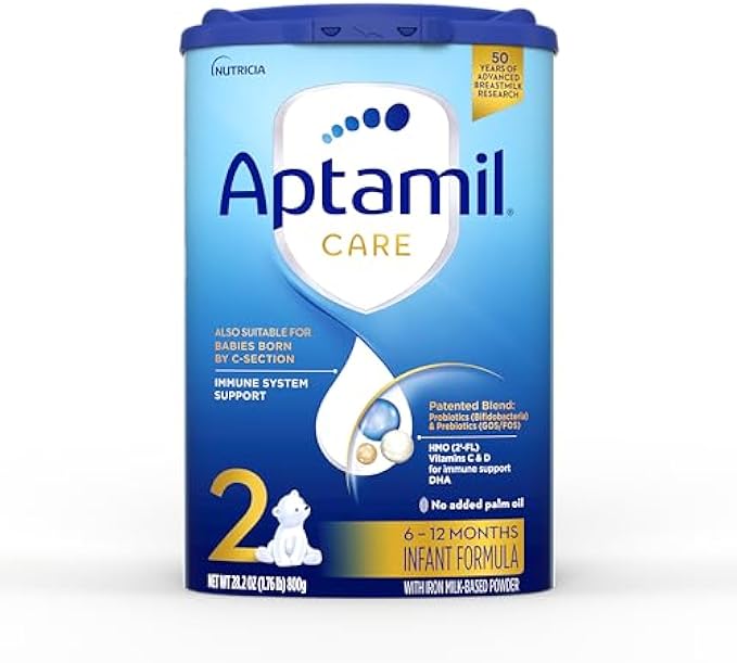Aptamil Care Stage 2, Milk Based Powder Infant Formula for 6+ Months, Also for C-section born babies, with DHA & ARA, Omega 3 & 6, Prebiotics, Contains No Palm Oil, 28.2 Ounces, Packaging May Vary