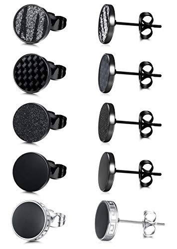 YADOCA Black Round Stud Earrings Set for Men Women 316L Surgical Stainless Steel Matte Black Ear Studs 5 Pairs 4mm-12mm