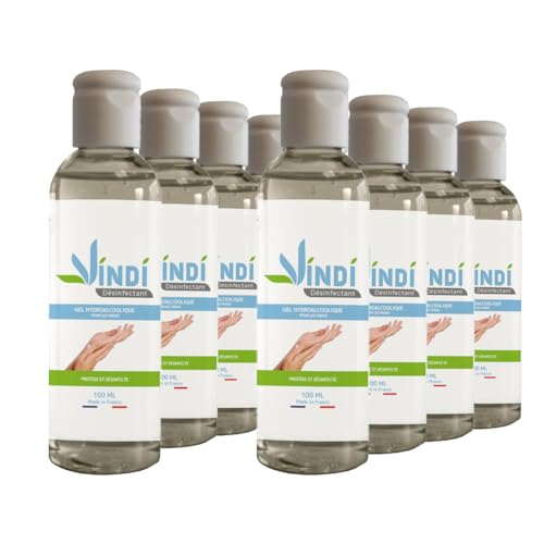 Gel hydroalcoolique Vindi lot de 8 flacons de 100ml fabriqué en France
