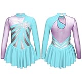 NihaoWXM Maillot Gimnasia Ritmica NiñA Maillot de Ballet con Lentejuelas Brillantes for niñas, Traje de Patinaje artístico, Gimnasia rítmica, Vestido con Falda de Baile lírico(Sky Blue,8)