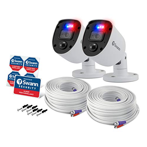 Image of Swann Security outdoor 1080p Full HD Flashing Lights Bullet Analogue CCTV Camera - 2 Pack, White, Motion Only