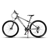 5Seconds Hybrid Bicycle Foraker 300 | Mountain Bike for Men, Women | 21-Speed, Lightweight Aluminum Frame, Adult Bike with Trigger Shifters and Mechanical Disc Brakes, Front Suspension MTB (Black)