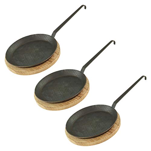 Markenlos Set di padelle in ferro battuto con gancio manico in tenendo. Misure e set, Acciaio INOX, Typ3+B-3er