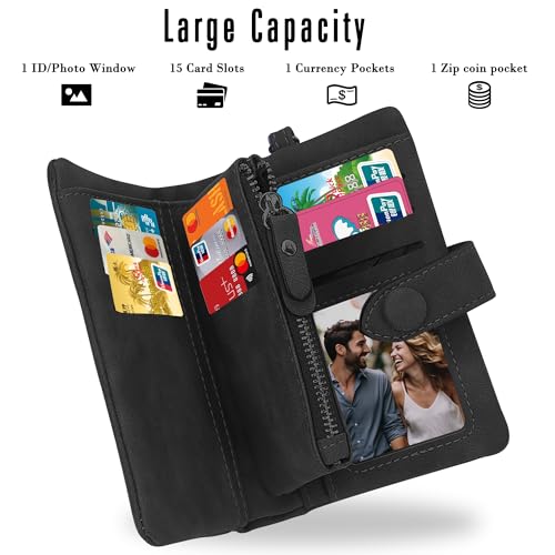 Image of CONISY Small Wristlet Wallets for Women, Leather Bifold RFID Wallet with ID Window Zipper Coin Purse | Small