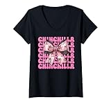 Photo Gallery donna fiocco rosa chinchilla pet girl mom maglietta con collo a v Photo Gallery donna fiocco rosa chinchilla pet girl mom maglietta con collo a v