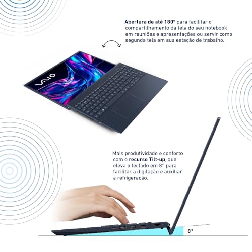 Notebook VAIO FE16 AMD Ryzen 5-5625U Linux 8GB 256GB SSD Wi-Fi 6 Tela 16" IPS WUXGA Antirreflexo - Cinza Grafite - VJFE69F11X-B0411H - Memória Expansível até 64GB