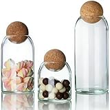 Wisifayardin Glass Storage Jars with Ball Cork Lids - 3 Pcs Set, Decorative Round Glass Canisters, Wood Ball Lids, Sizes: 500ML/17Oz, 800ML/27Oz, 1000ML/34Oz
