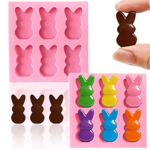 Easter Silicone Molds for Chocolate 6-Cavity Bunny Shape Chocolate Molds Cute 3D Rabbit Baking Supplies for DIY Cake Decoration Chocolate Candy Jello Pastry Muffin Bread Ice Cube