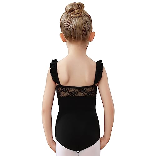 AOQUNFS Maillot De Ballet Sin Mangas De Encaje En La Espalda Para Niñas Leotardo Gimnasia Ritmica, BT05-Negro,2-3Años