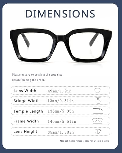 Teumire Classic Clear Lens Glasses for Women Men Thick Square Frame Eyewear Non Prescription Eyeglasses 2 Pack(Black+Transparent)
