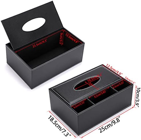 BSTKEY PU Leather Household Office Rectangular Tissue Box with Remote Control Storage Organizer Box - Elegant and Stylish Home Napkin Holder Desktop Tissue Paper Holder Desk Storage Organizer (Black)