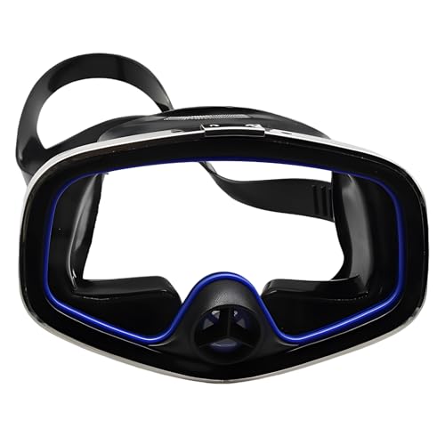 Texvora Black Snorkeling Mask, Wide View, Ansi Tempered Glass, Liquid Silicone, Pinchable Nose, Drain Valve, Includes Case